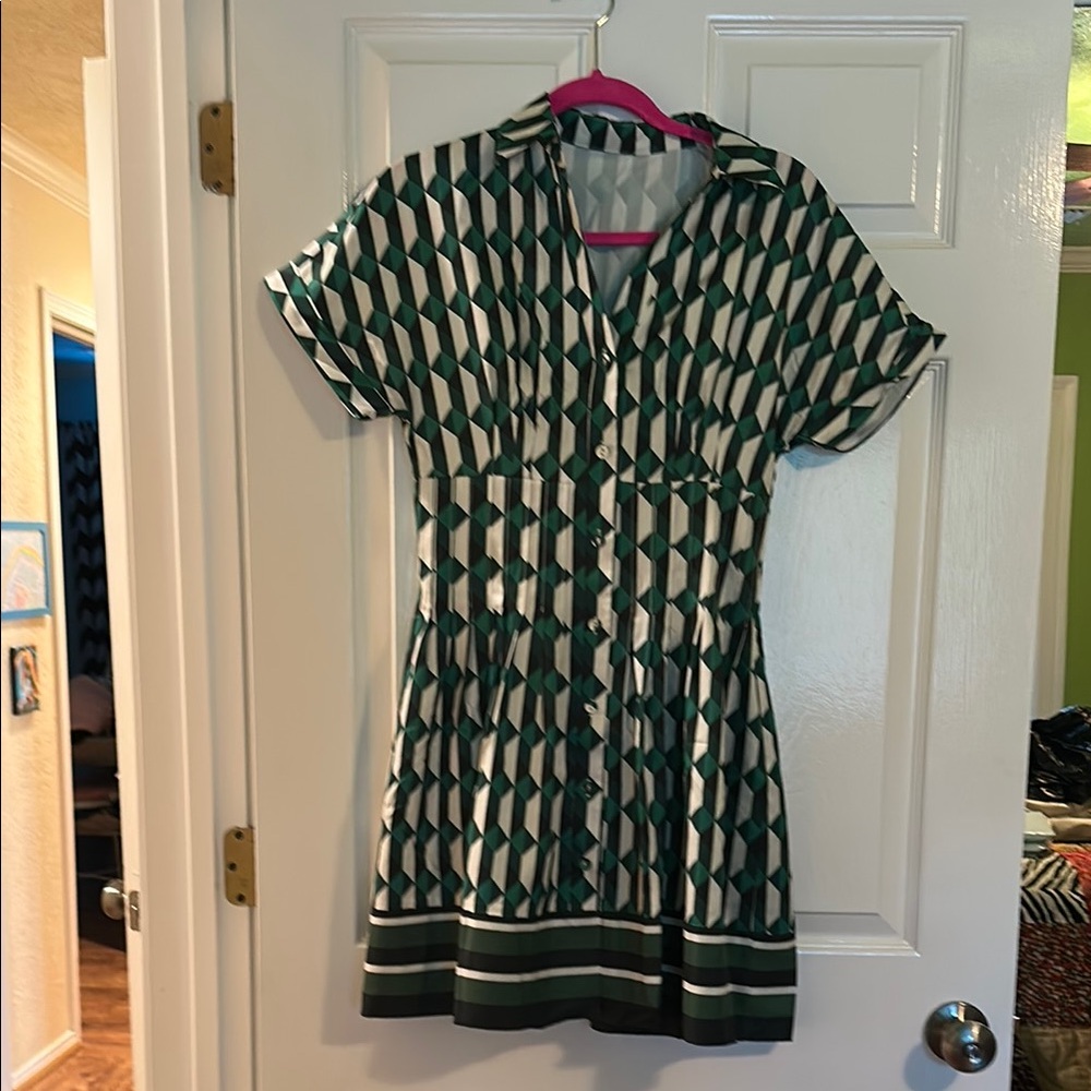 Elegant Green Geometric Mini Dress